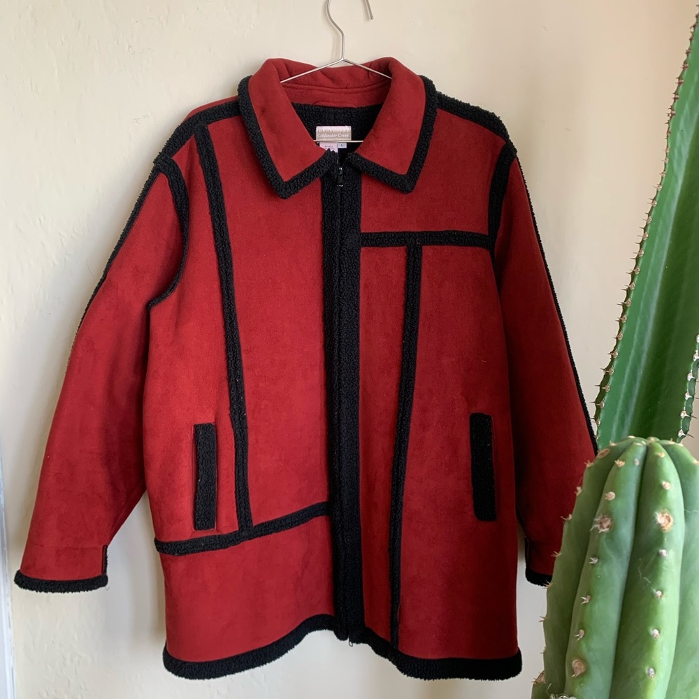 Coldwater Creek Red and Black Suede/Sherpa Coat